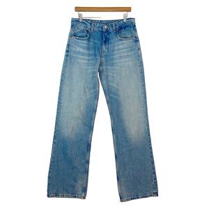 Zara Wide Leg Jeans Women's 6 Blue Denim Medium Wash Distressed Baggy